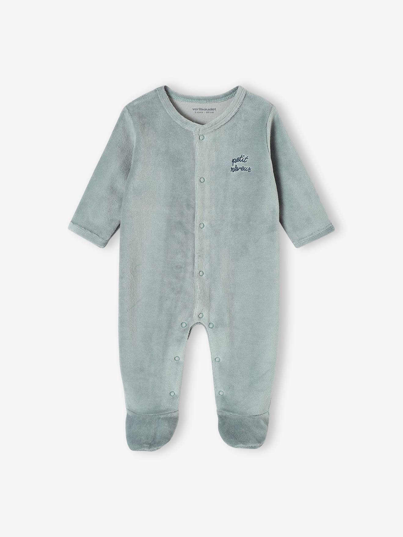 Lot de 3 pyjamas bébé mixte en velours ouverture naissance lot vert d'eau (Vertbaudet) - Image 1