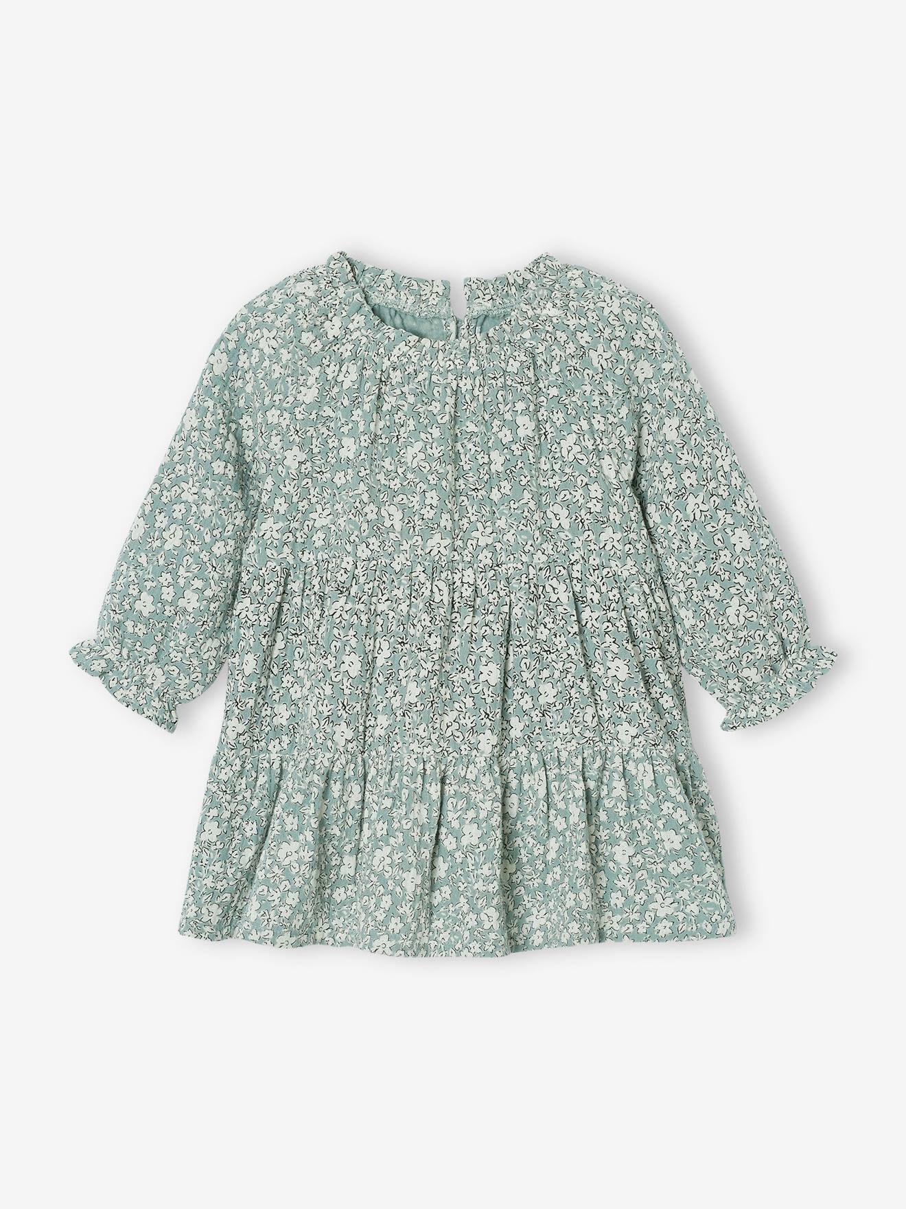 Robe à volants bébé fille en gaze de coton vert sauge