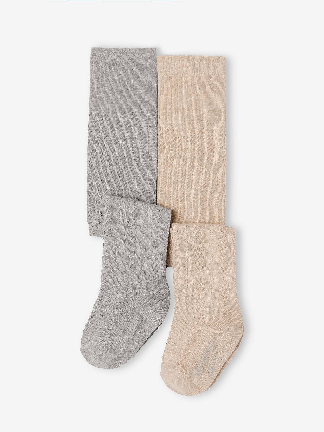 Lot de 2 paires de collants en maille torsadée bébé fille gris chiné