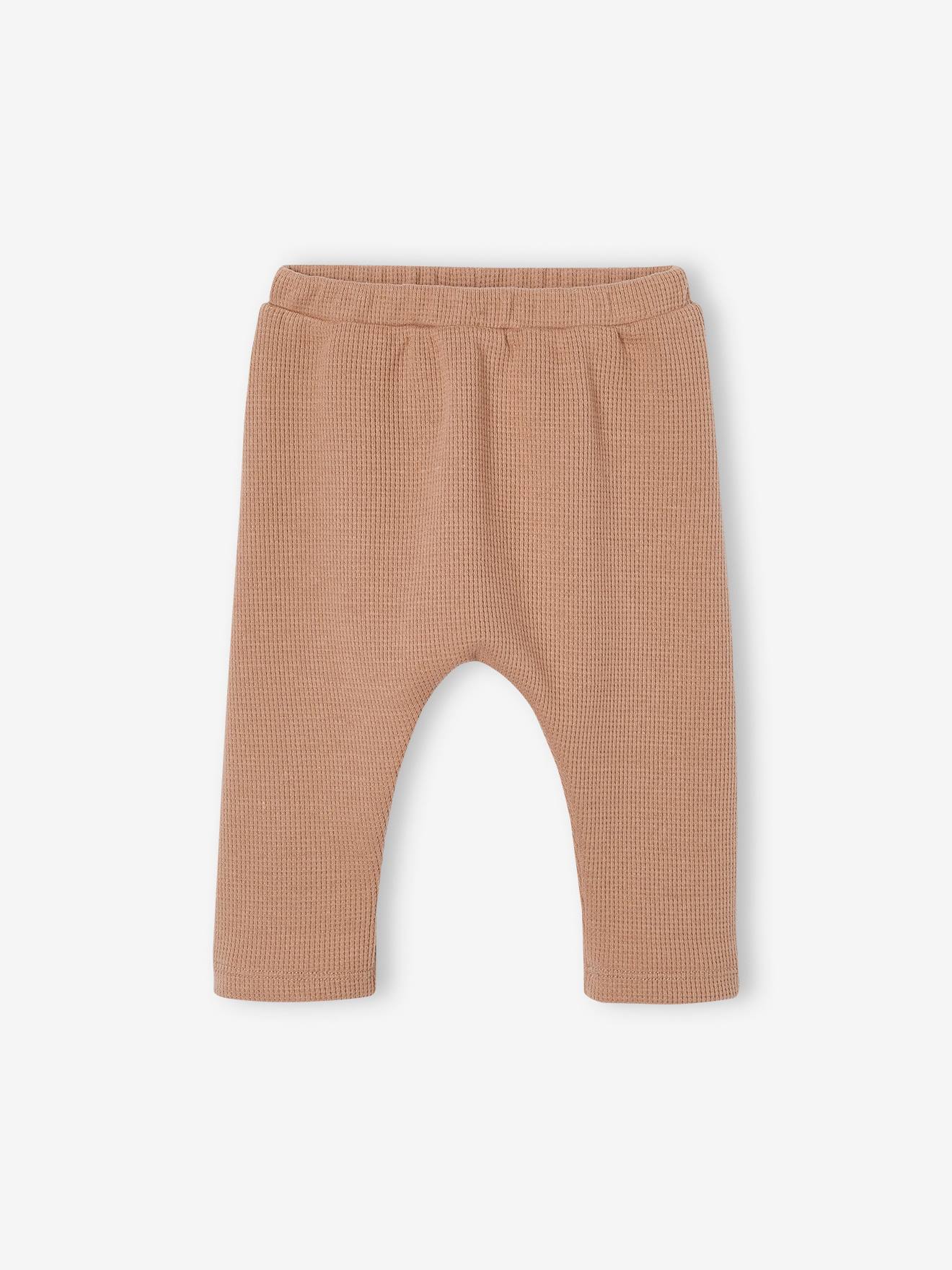 Pantalon bébé en maille nid d'abeille gratté beige