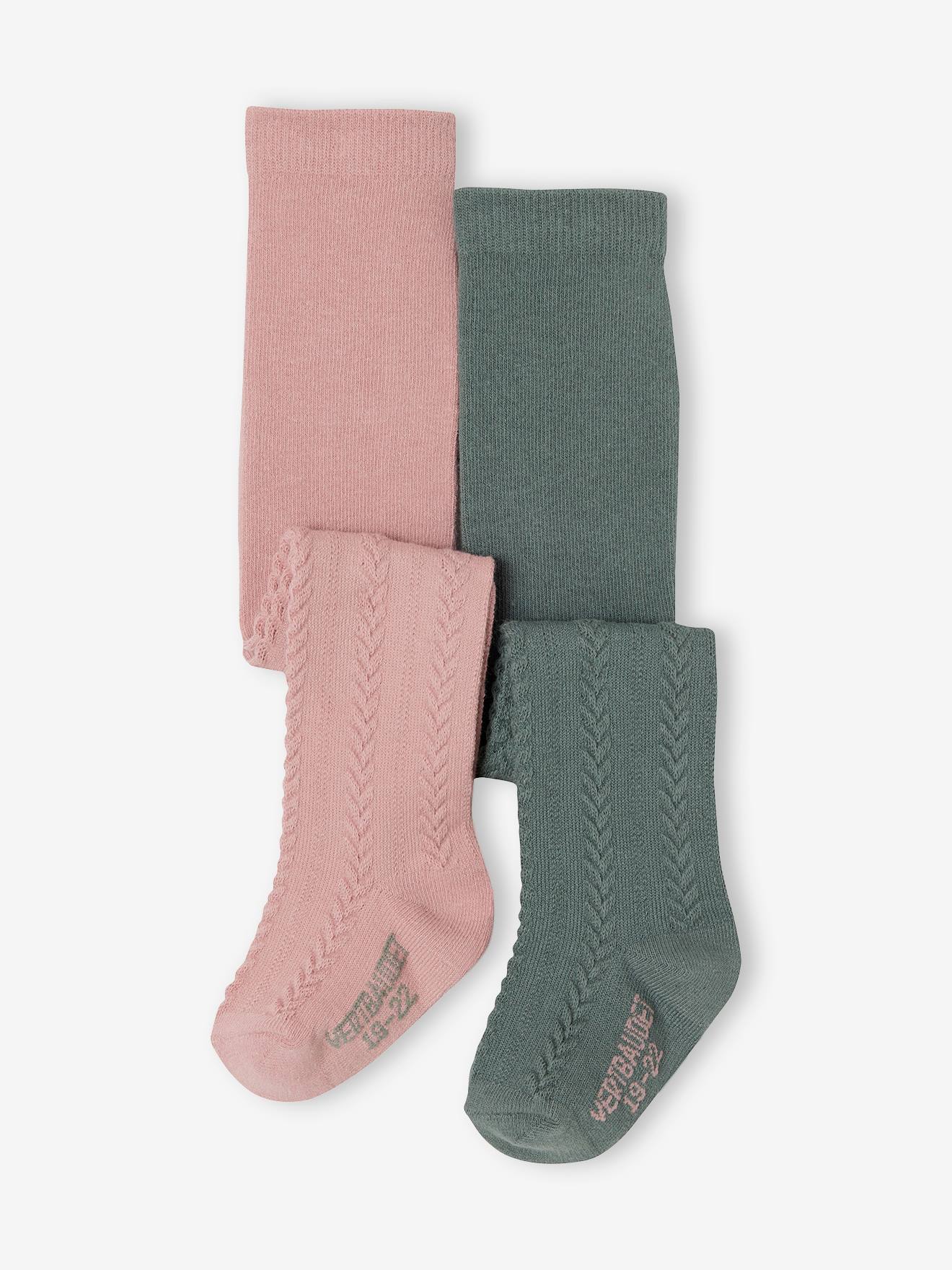 Lot de 2 paires de collants en maille torsadée bébé fille vieux rose