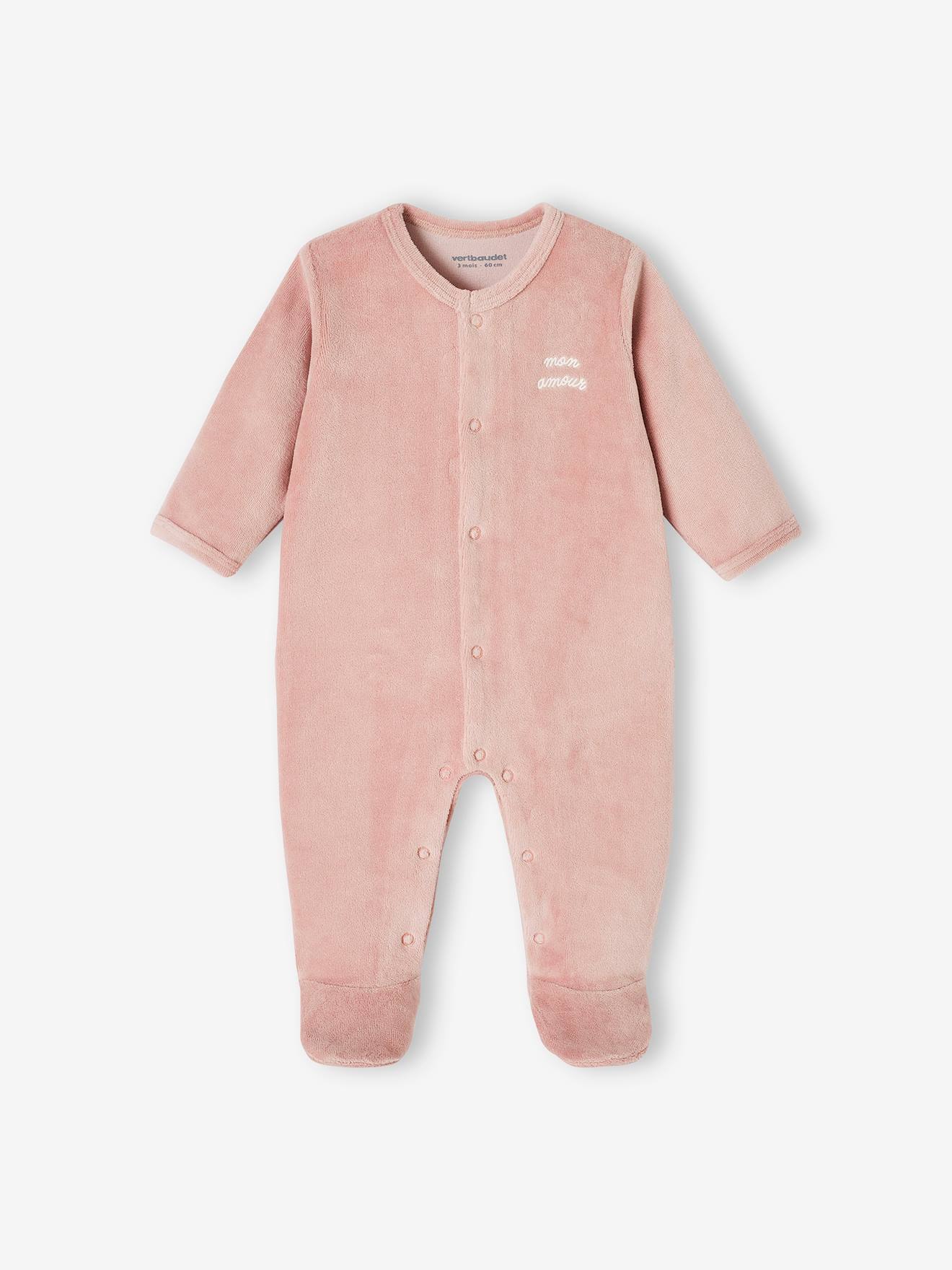 Lot de 3 pyjamas bébé mixte en velours ouverture naissance lot bois de rose (Vertbaudet) - Image 1