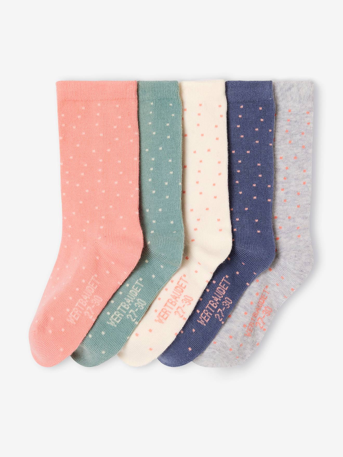 Lot de 5 paires de chaussettes à pois fille rose