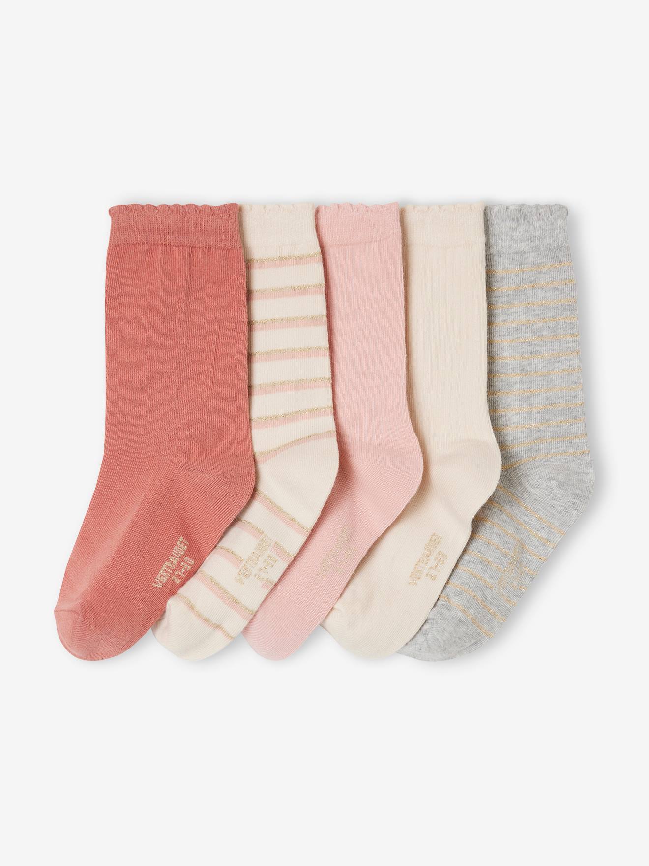 Lot 5 paires de chaussettes fille vieux rose