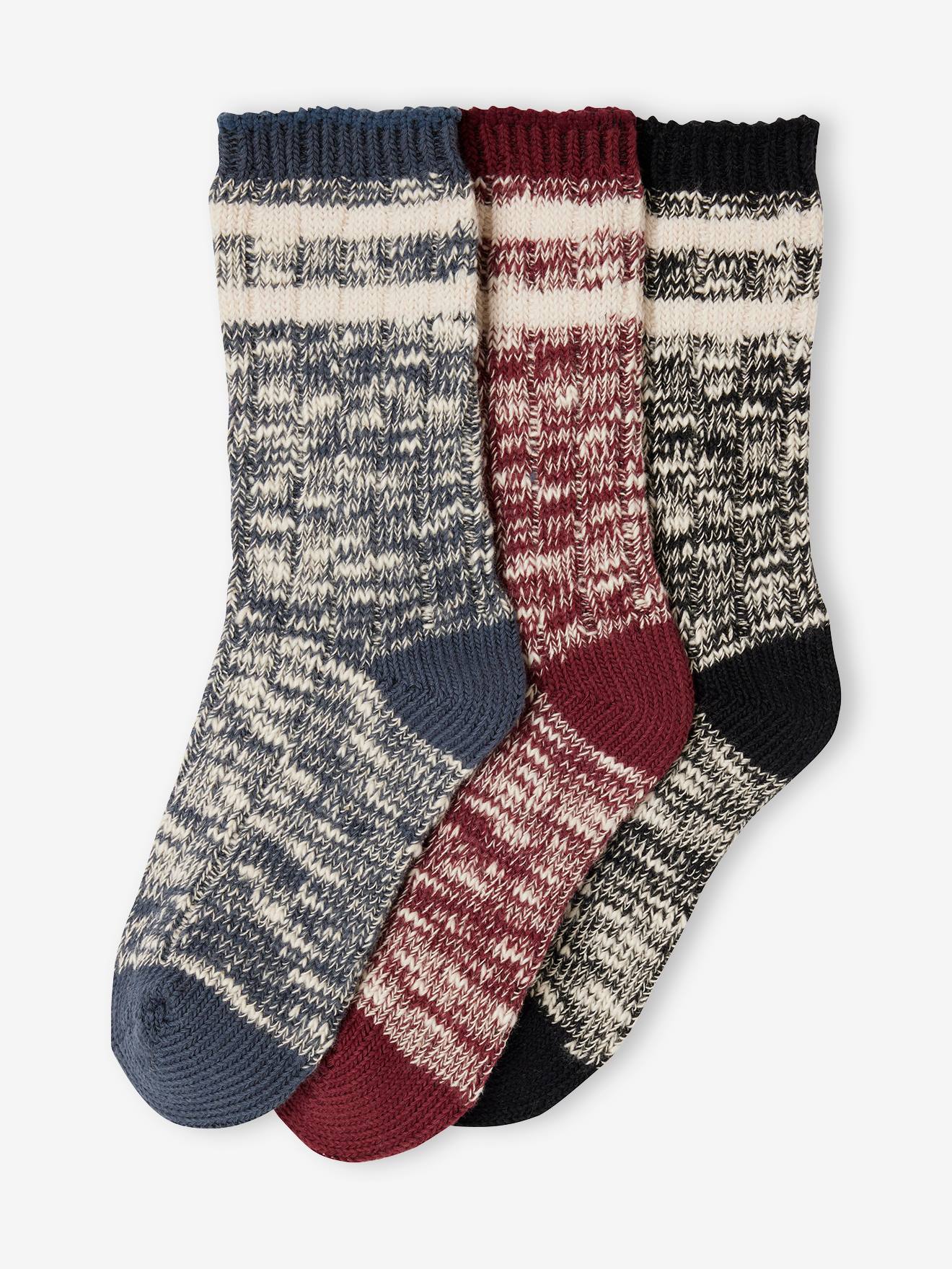 Lot 3 paires chaussettes mailles moulinées Garçon bleu grisé