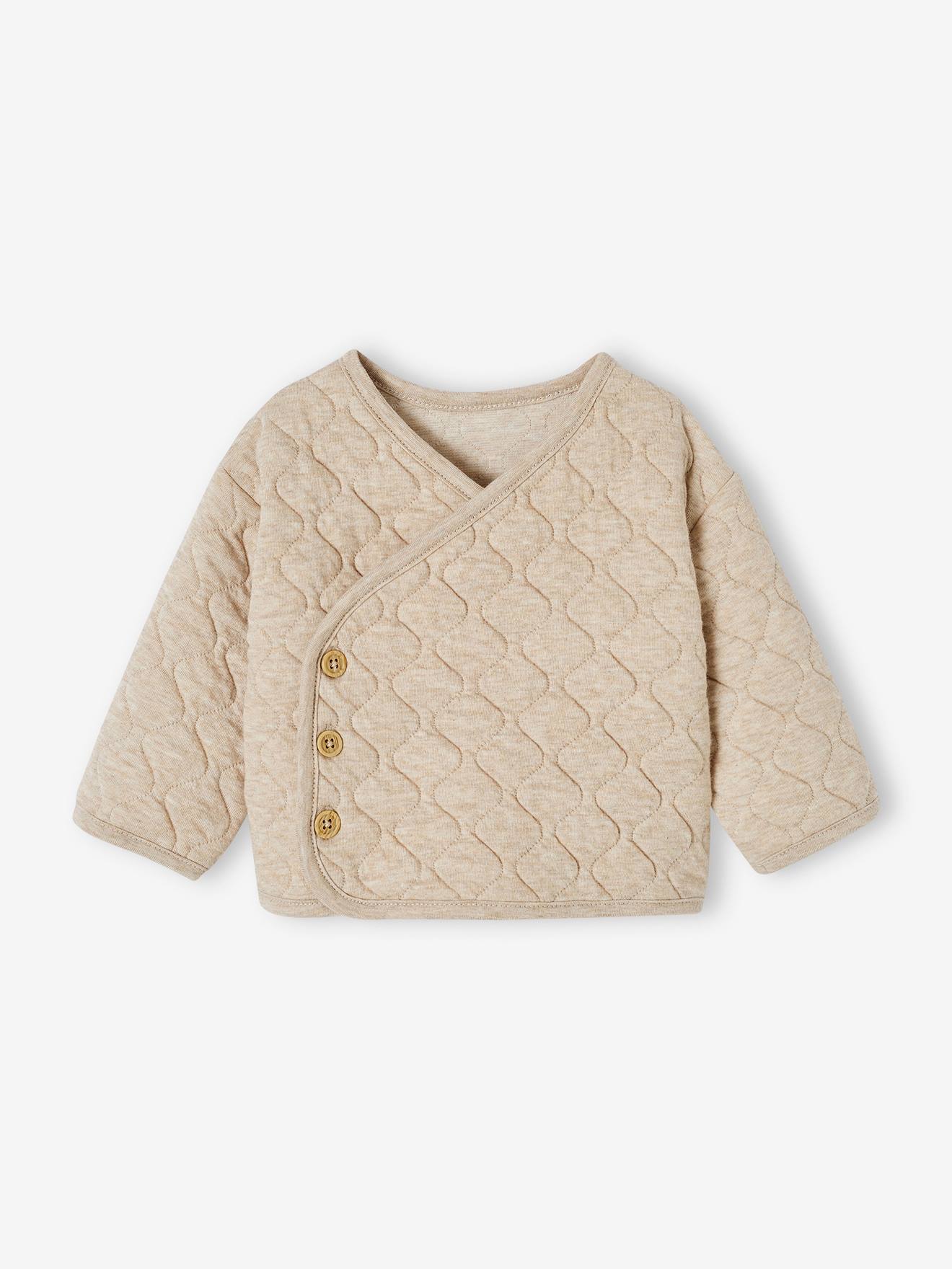 Cardigan ouverture croisée naissance bébé beige chiné