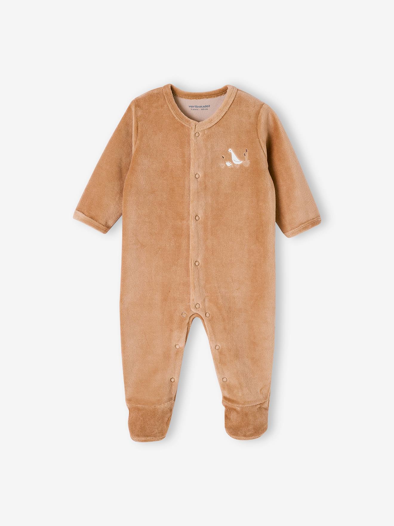 Lot de 2 pyjamas mixtes velours ouverture naissance cappuccino (Vertbaudet) - Image 1