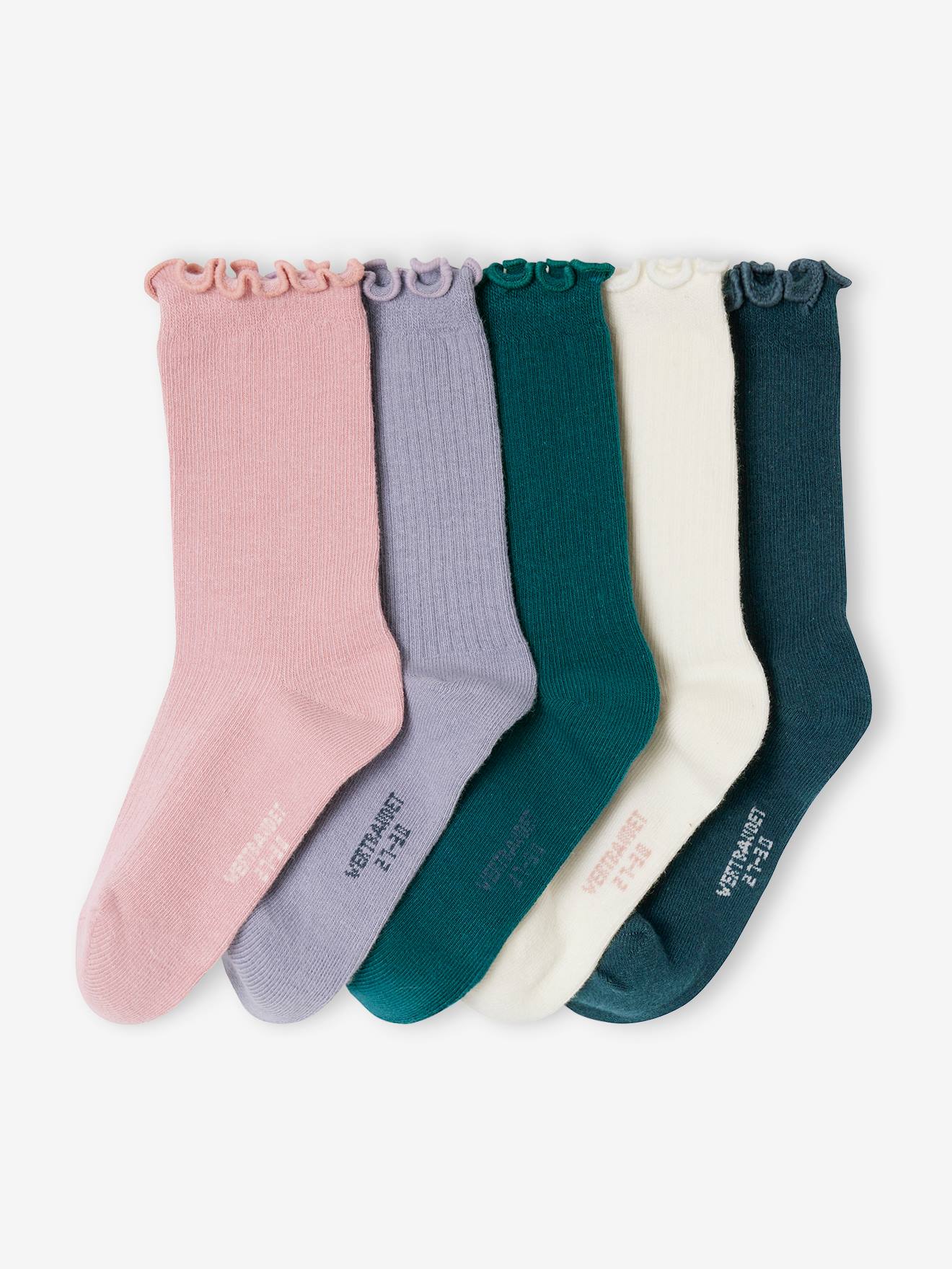 Lot de 5 paires de chaussettes fille en côtes bleu nuit