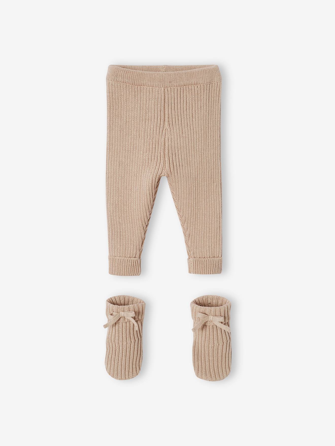 Pantalon bébé mixte et chaussons en tricot beige (Vertbaudet) - Image 2