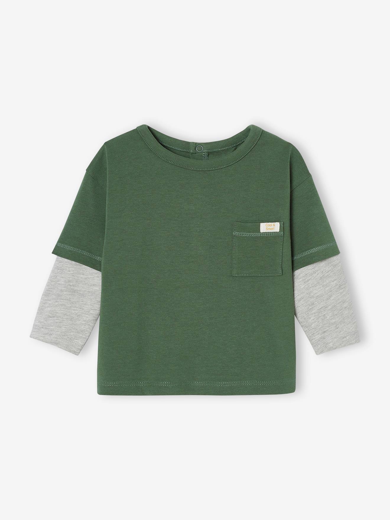 T-shirt manches longues effet superposition bébé vert sapin