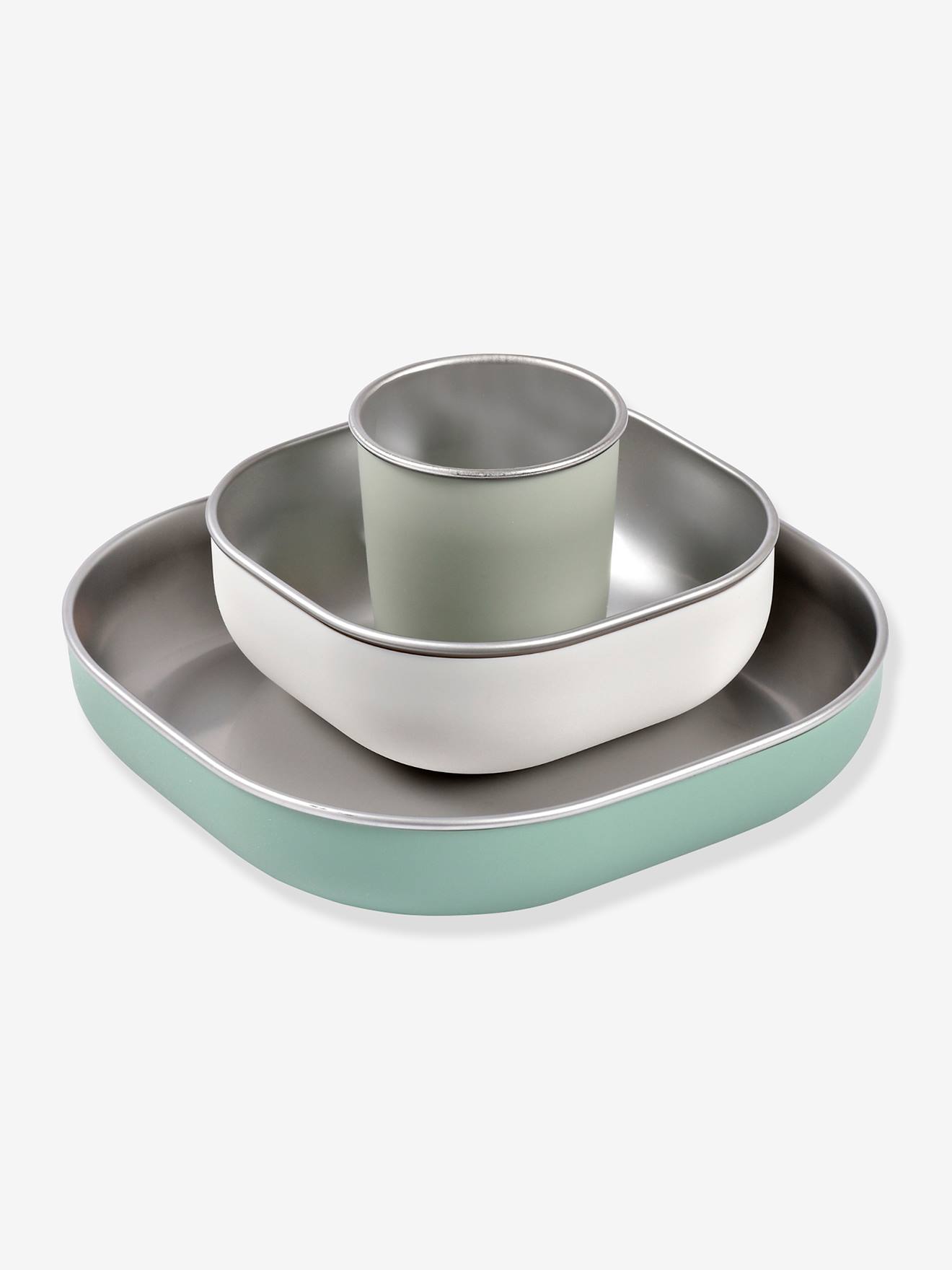 Coffret-repas 3 pièces inox sage green