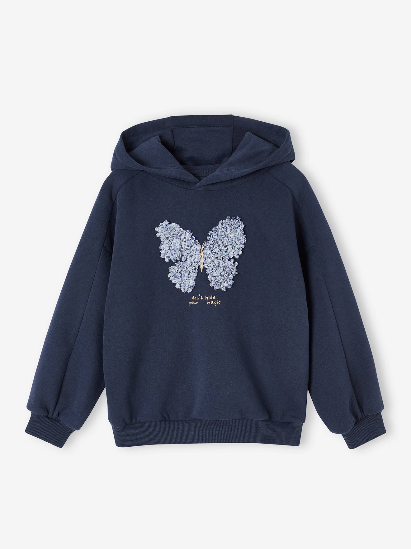 Sweat à capuche motif fantaisie fille marine