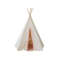 Jouet-Tipi enfant Moi Mili 'Fluffy Pompoms' - Blanc - 120x170cm - Tissu 100% coton et tiges de pin