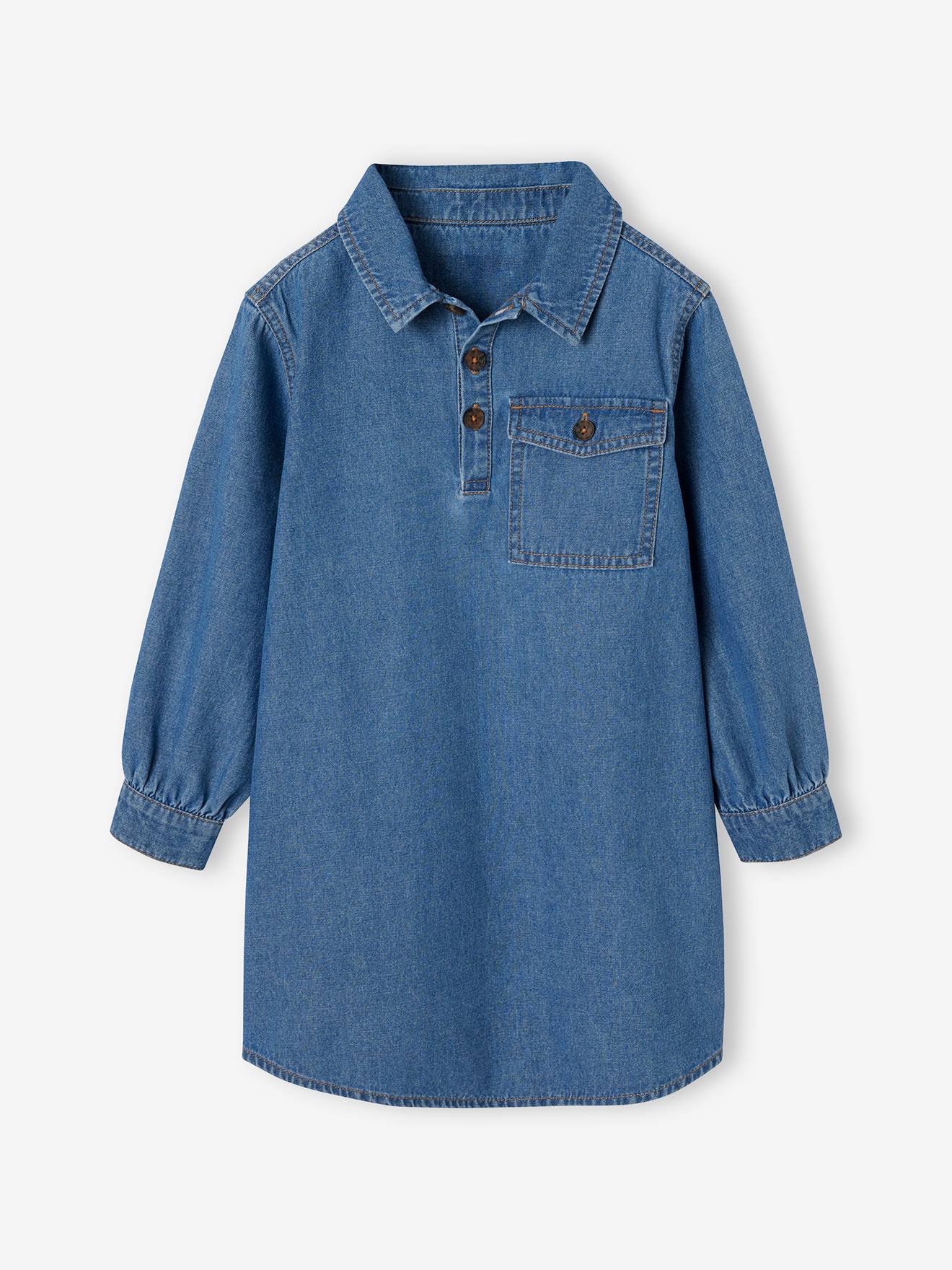 Robe chemise en jean fille ouverture boutonnée bleu moyen