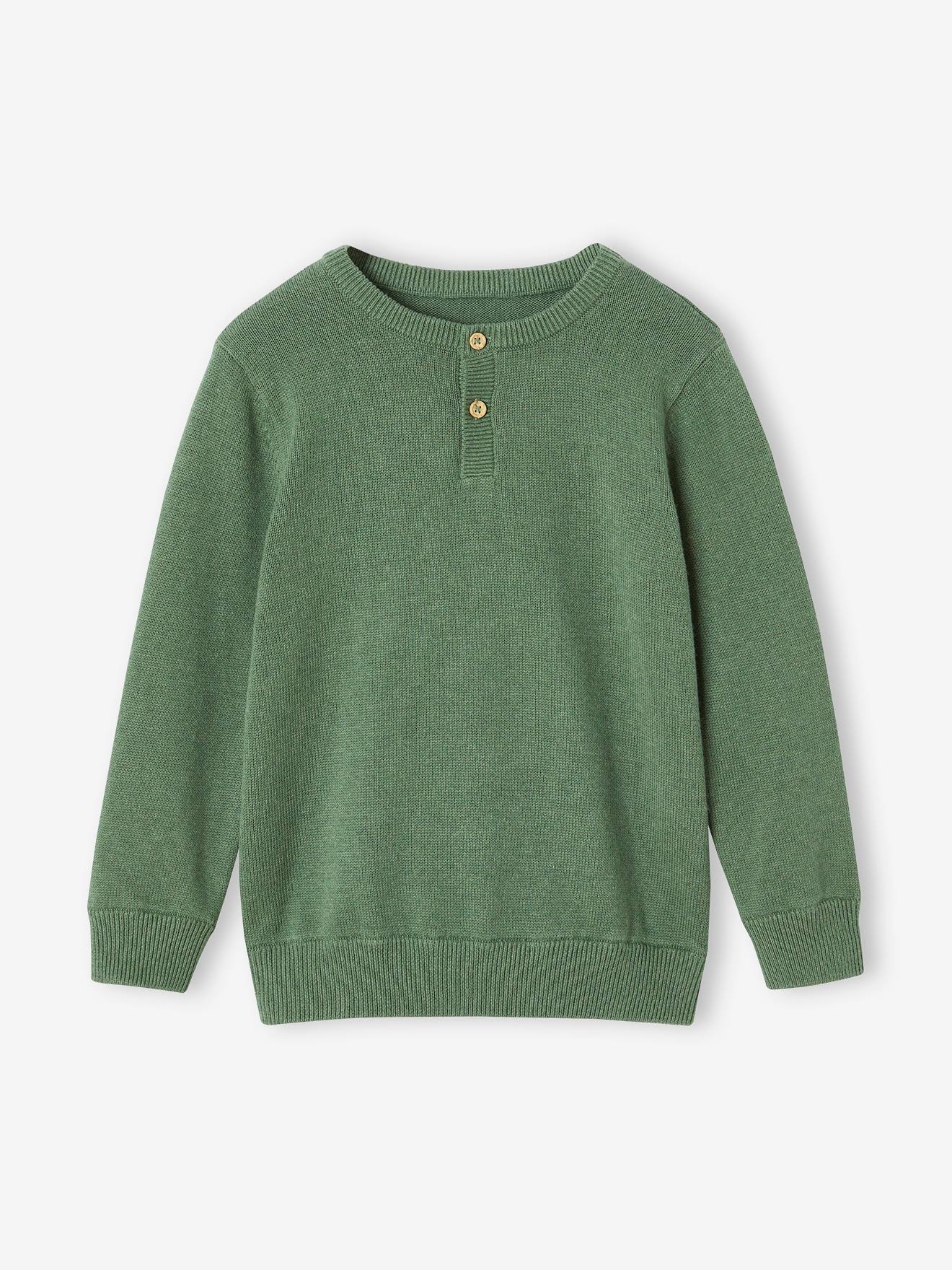 Pull col tunisien garçon vert chiné