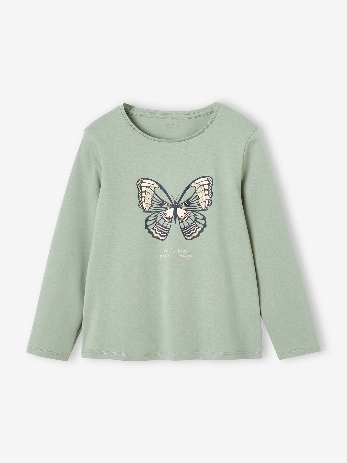 Vertbaudet - Tee-shirt à message fille vert de gris