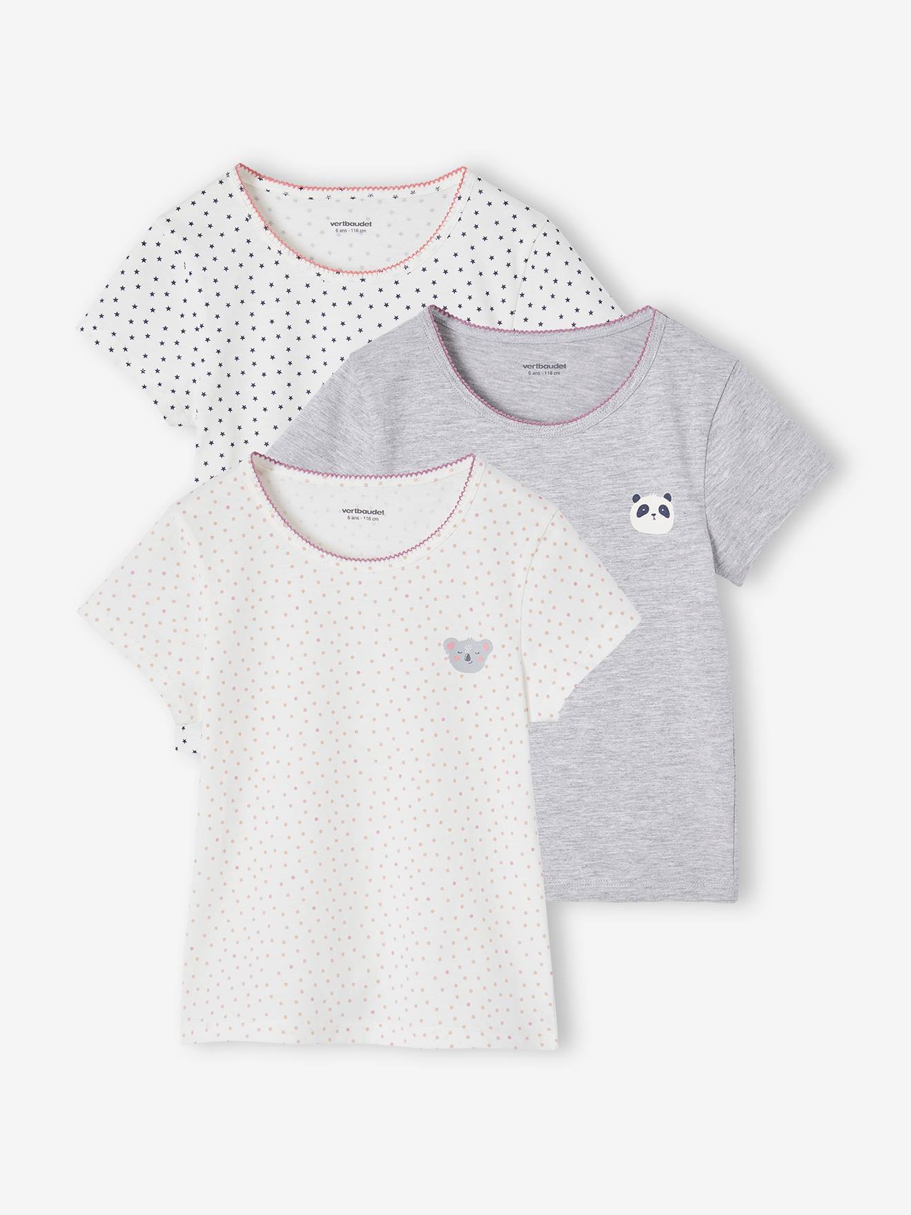 Lot de 3 Tee-shirts animaux manches courtes fille écru