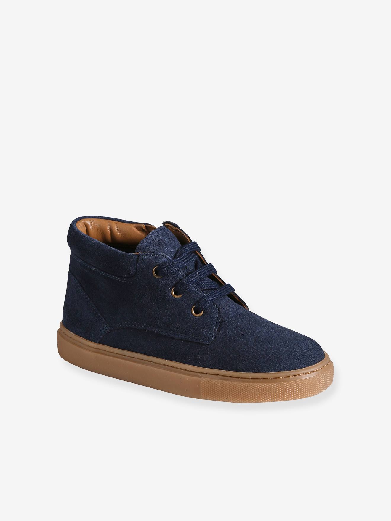 Baskets enfant garon cuir montantes zippes et lastiques marine 53 €