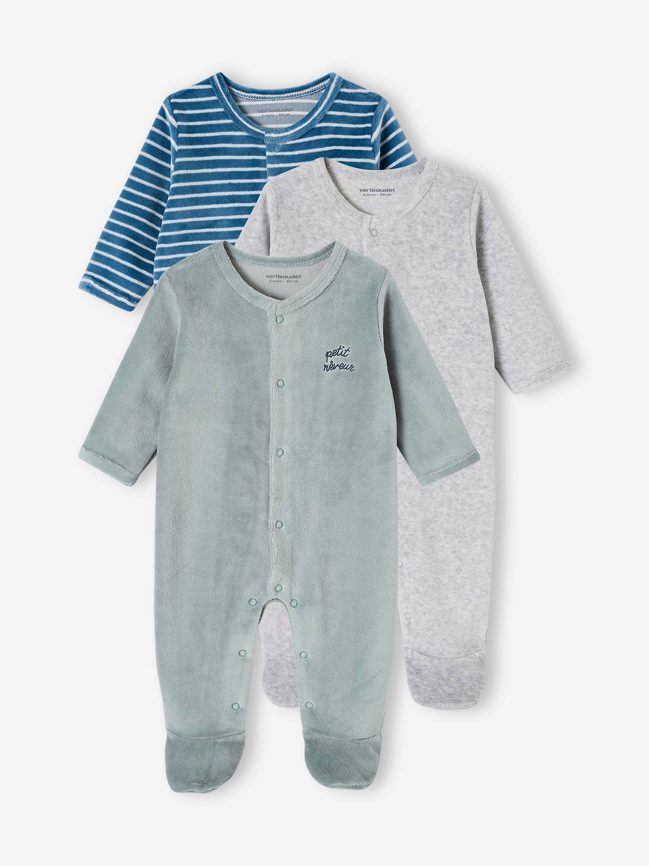 Lot de 3 dors-bien en velours ouverture naissance bébé lot vert d'eau