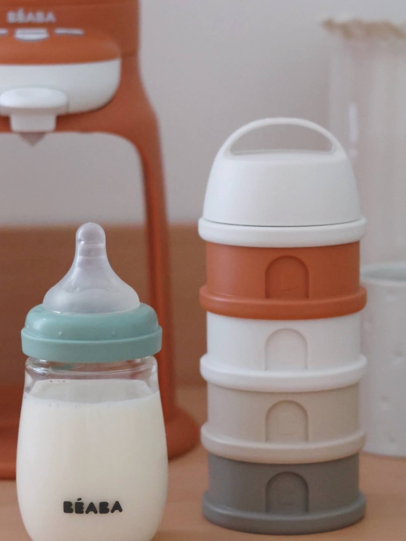 Boîte doseuse de lait 4 compartiments cotton white/terracotta