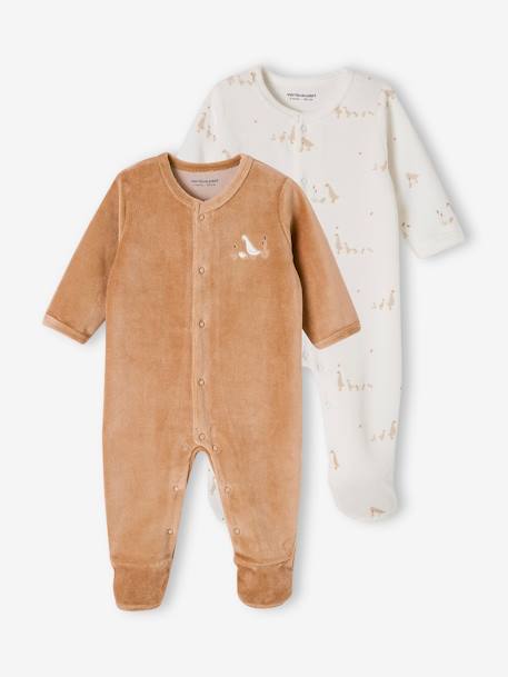 Bébé-Lot de 2 pyjamas mixtes velours ouverture naissance