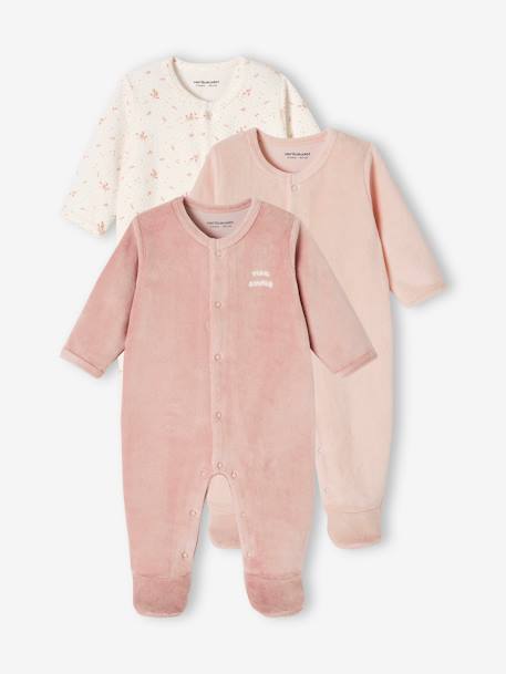 Bébé-Lot de 3 pyjamas bébé mixte en velours ouverture naissance