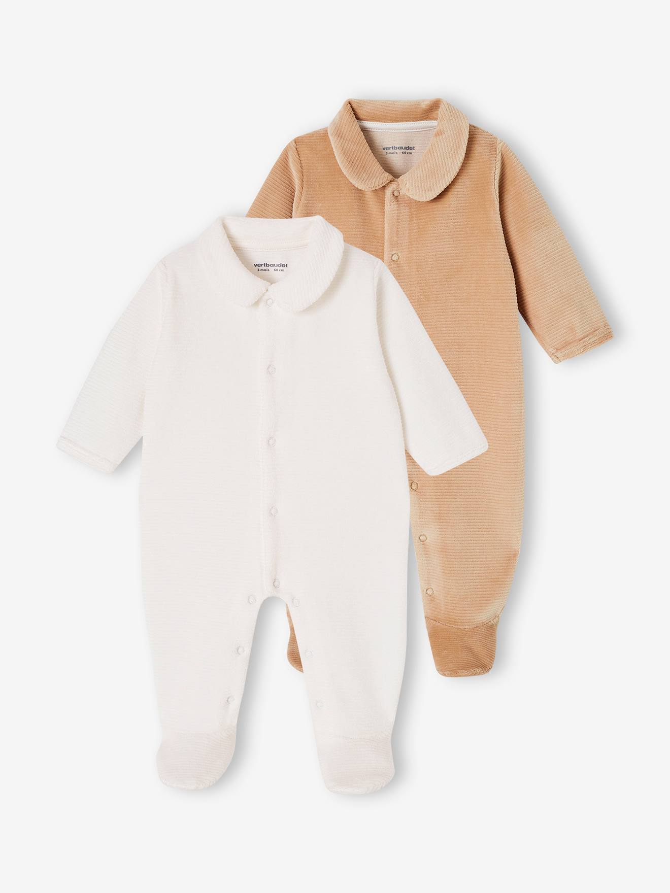 Lot 2 dors-bien en velours côtelé ouverture naissance bébé beige