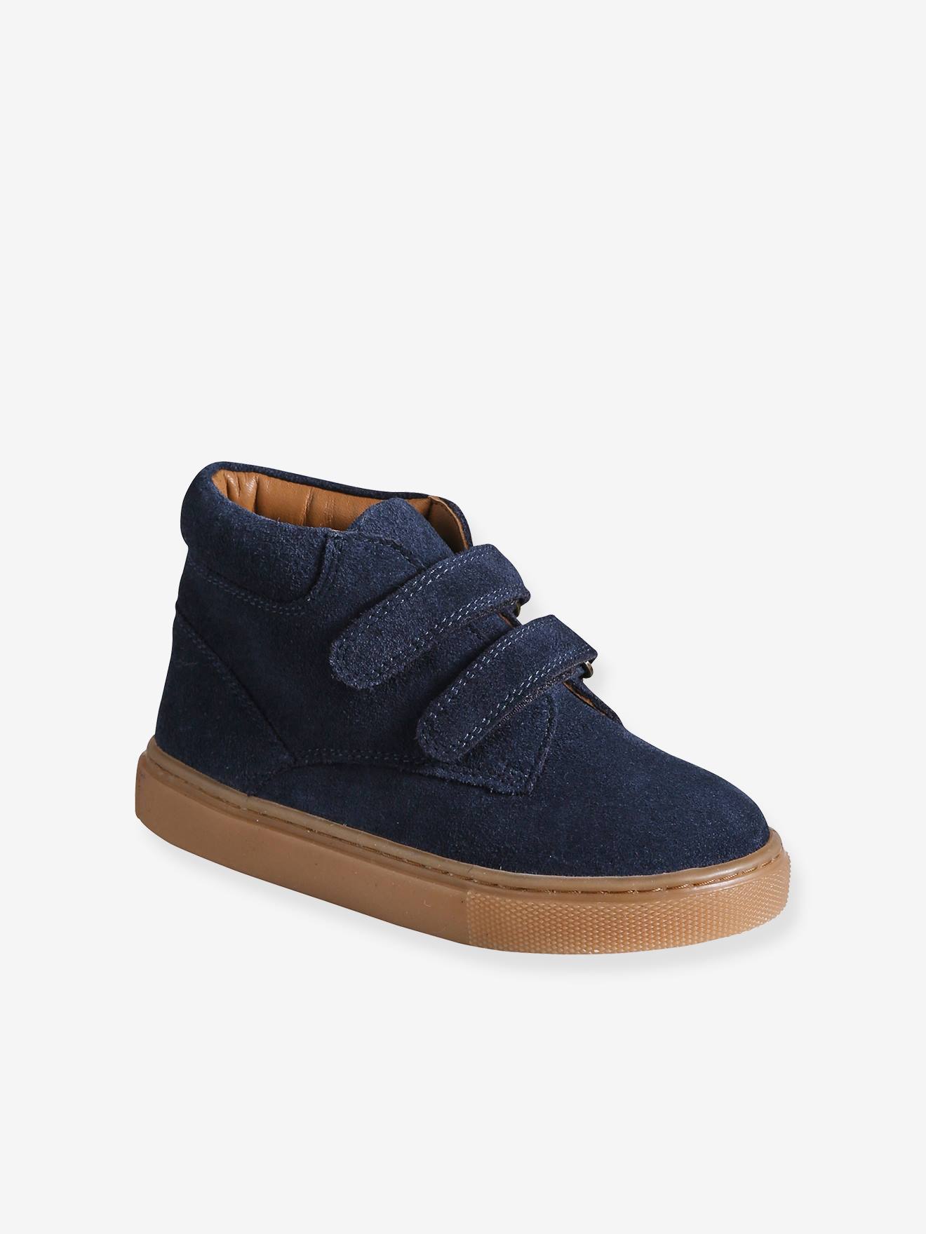 Baskets Mid scratchées cuir garçon marine