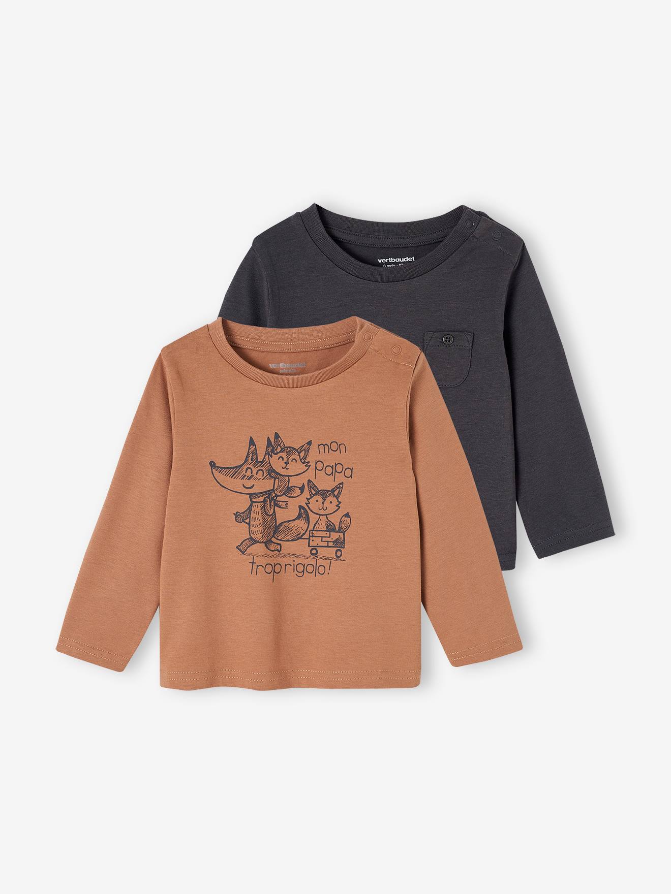 Lot de 2 tee-shirts bébé manches longues noix de pécan