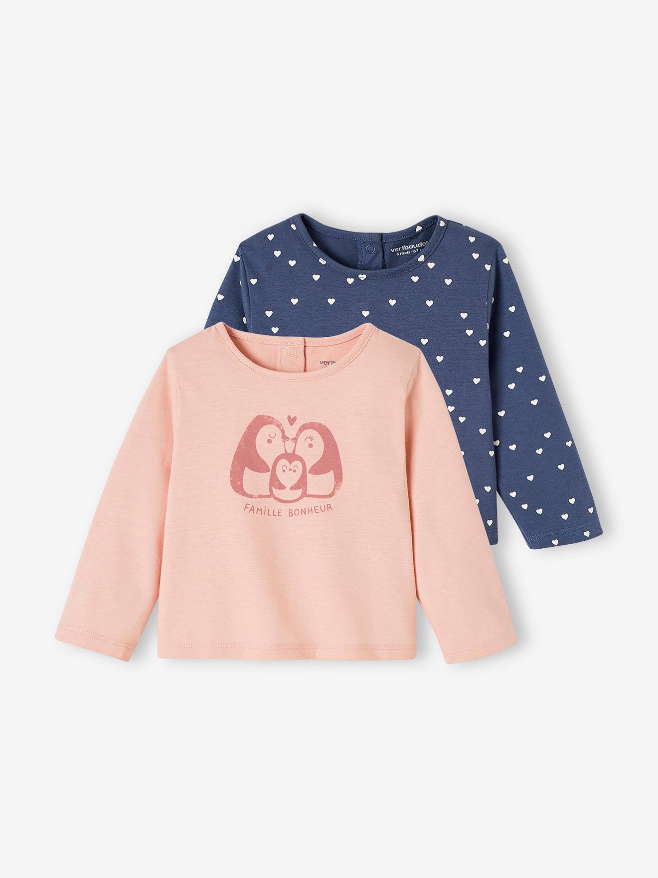 Lot de 2 T-shirts bébé manches longues rose pâle