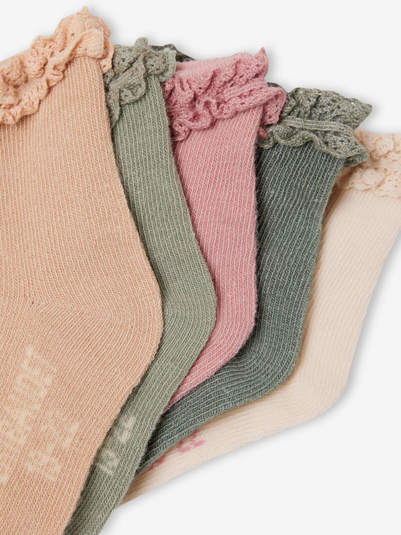 Lot de 5 paires de mi-chaussettes dentelle bébé argile (Vertbaudet) - Image 1