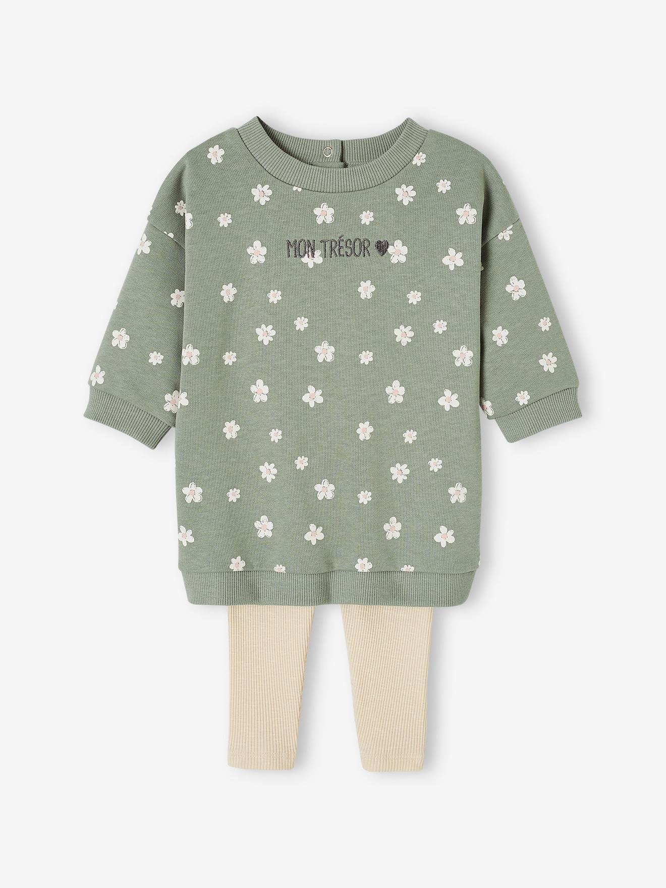 Ensemble robe + legging bébé personnalisable vert sauge