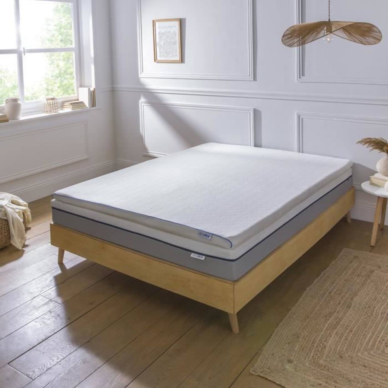 Bleu Calin - Surmatelas Mémoire De Forme L'accueillant 5cm - Bleu Calin - 90x190cm - Tissu Respirant 3d Mesh Et Bambou Blanc