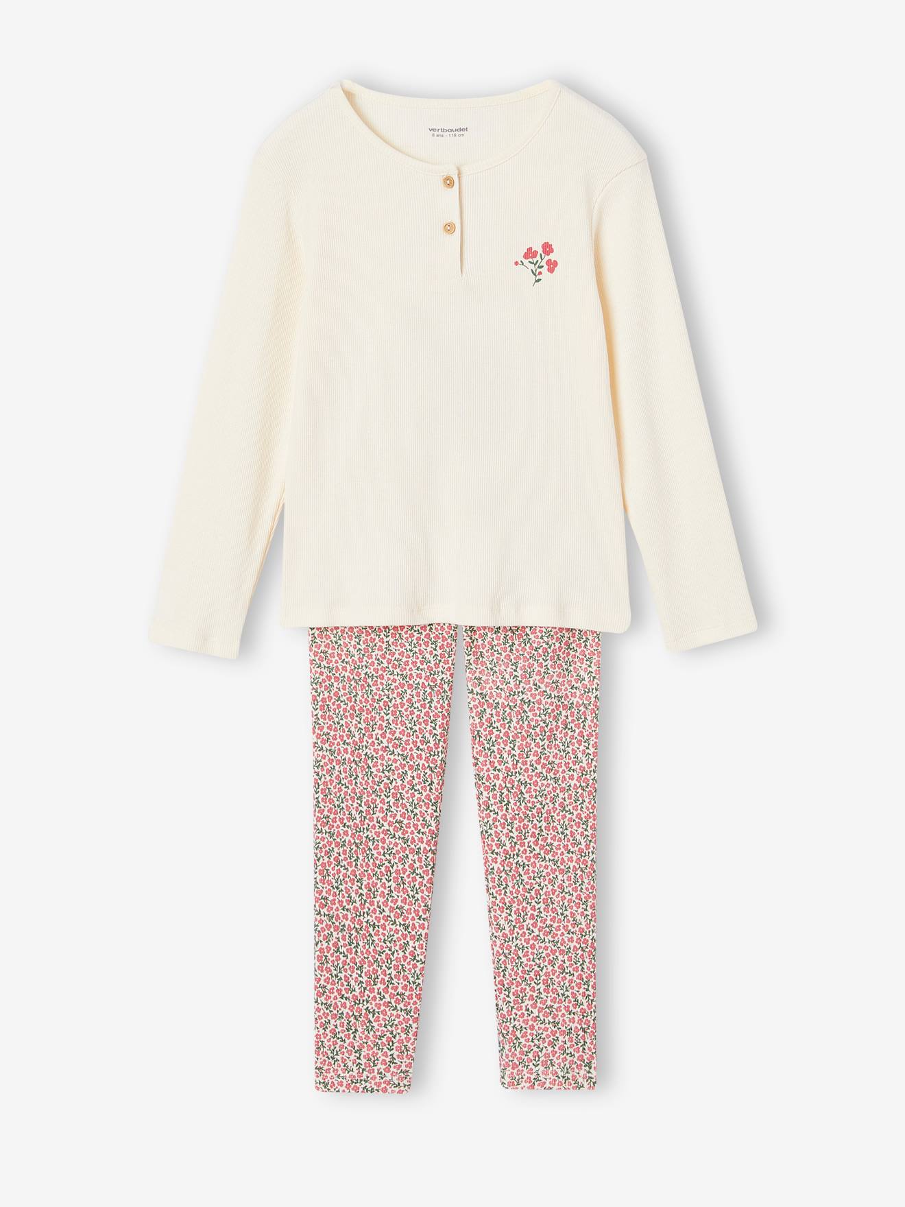 Pyjama fille motifs fleurs framboise