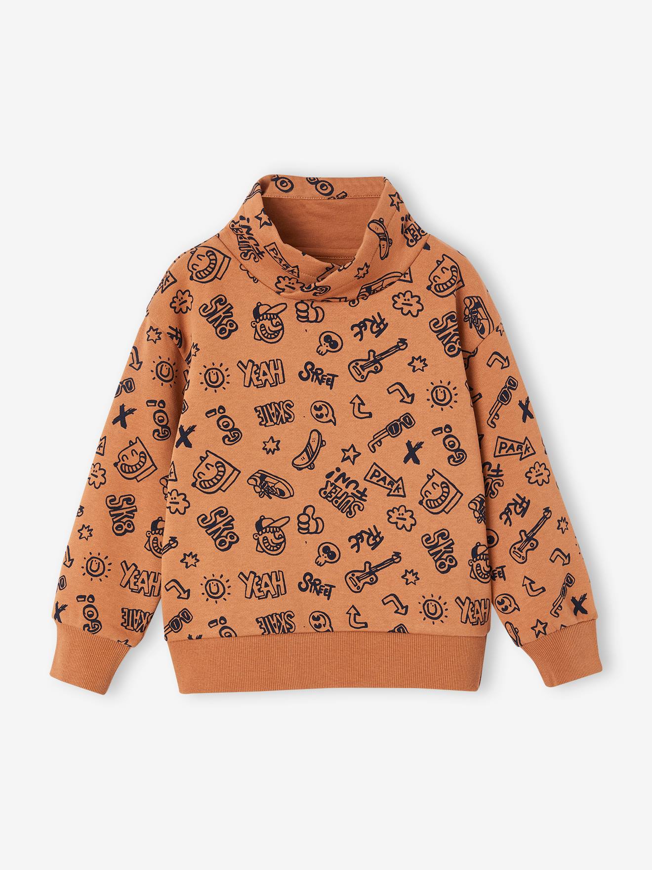 Sweat col snood imprimé garçon noix de pécan