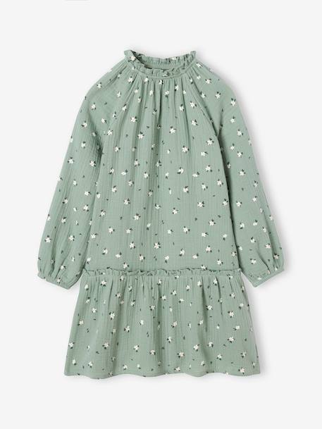 Fille-Robe-Robe en gaze de coton motifs fleurs fille