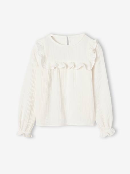 Fille-Chemise, blouse, tunique-Blouse fille à volant en gaze de coton 
