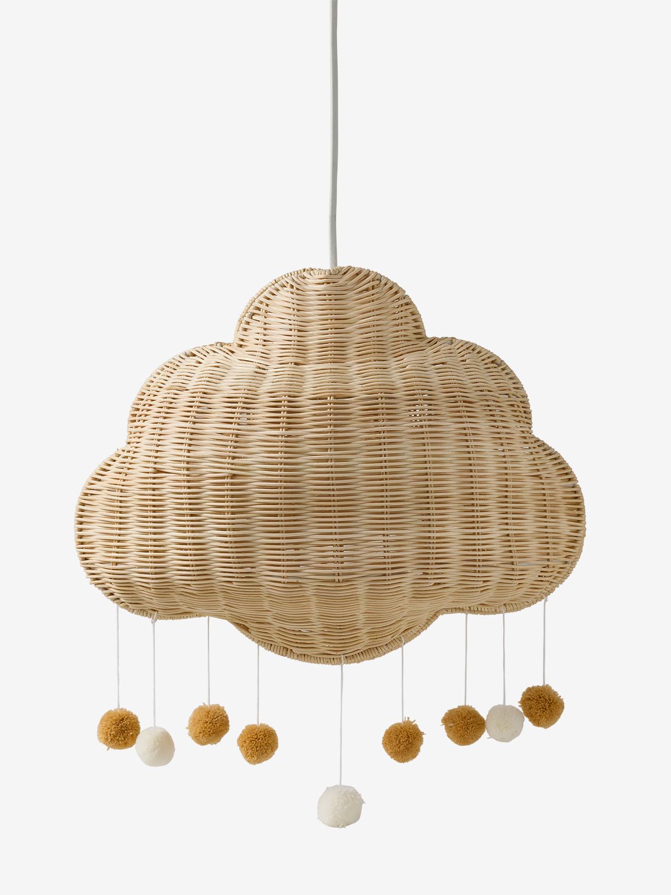 Abat-jour nuage en rotin beige doré