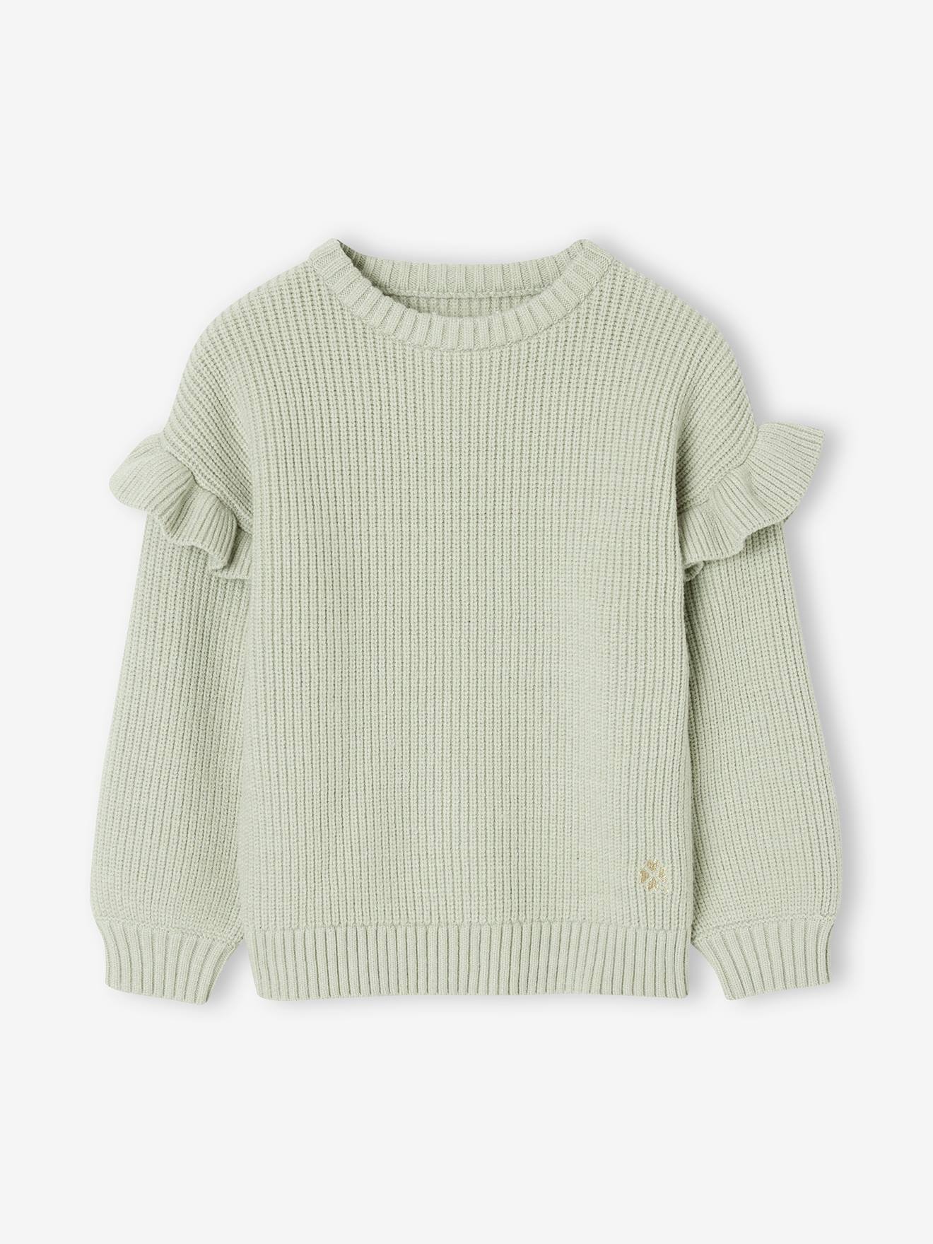 Pull manches volantées fille vert sauge
