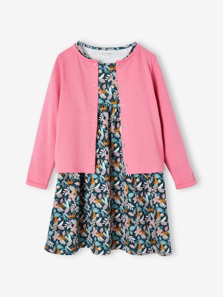 Fille-Robe-Ensemble fille cardigan et robe imprimée fleurs