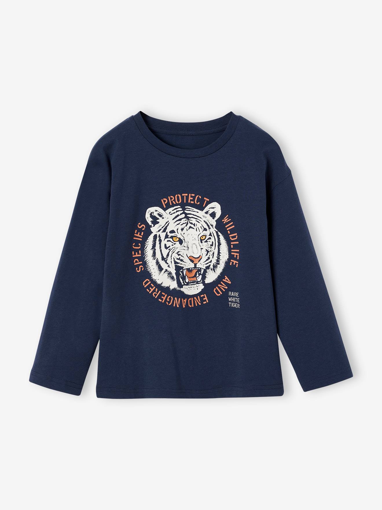 T-shirt motif tigre garçon bleu nuit