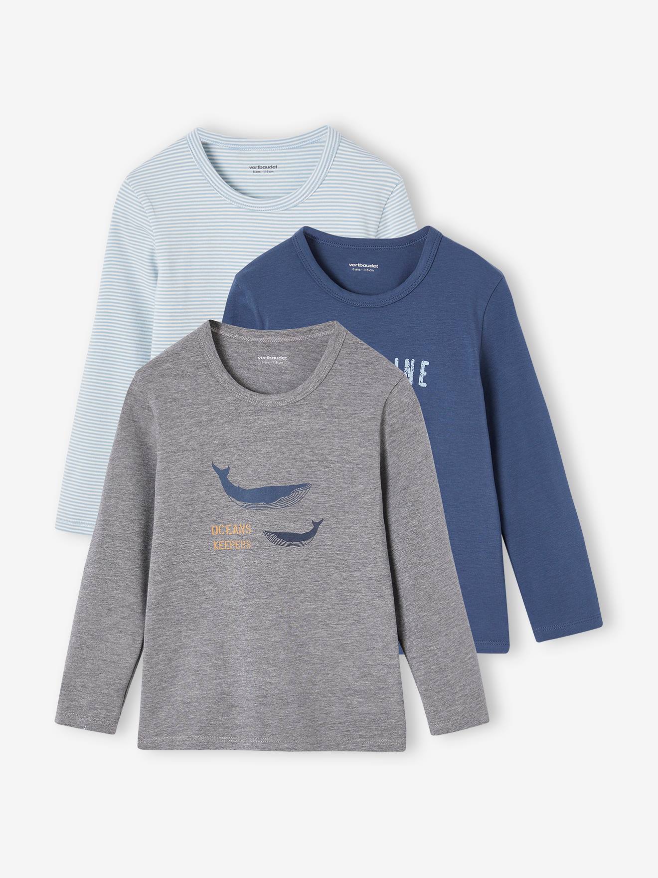 lot de 3 tee-shirts Baleine garçon manches longues bleu ciel