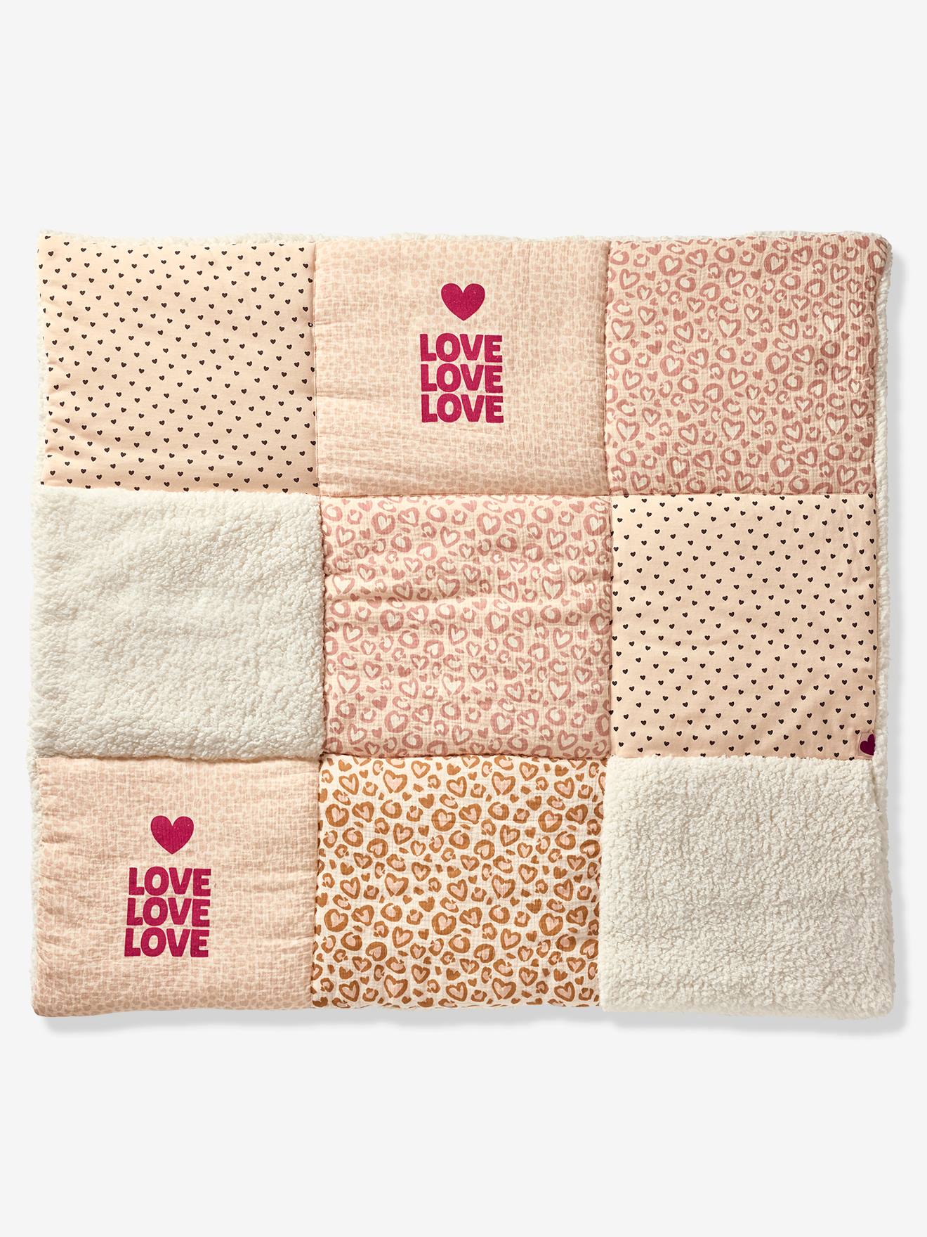 Tapis de sol / Fond de parc patchwork coton et sherpa LOVELY LÉO rose imprimé
