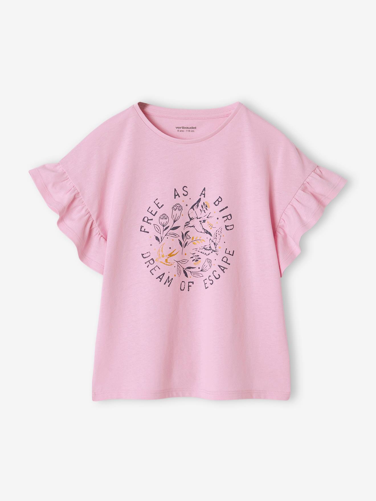 T-shirt manches courtes à volants fille mauve