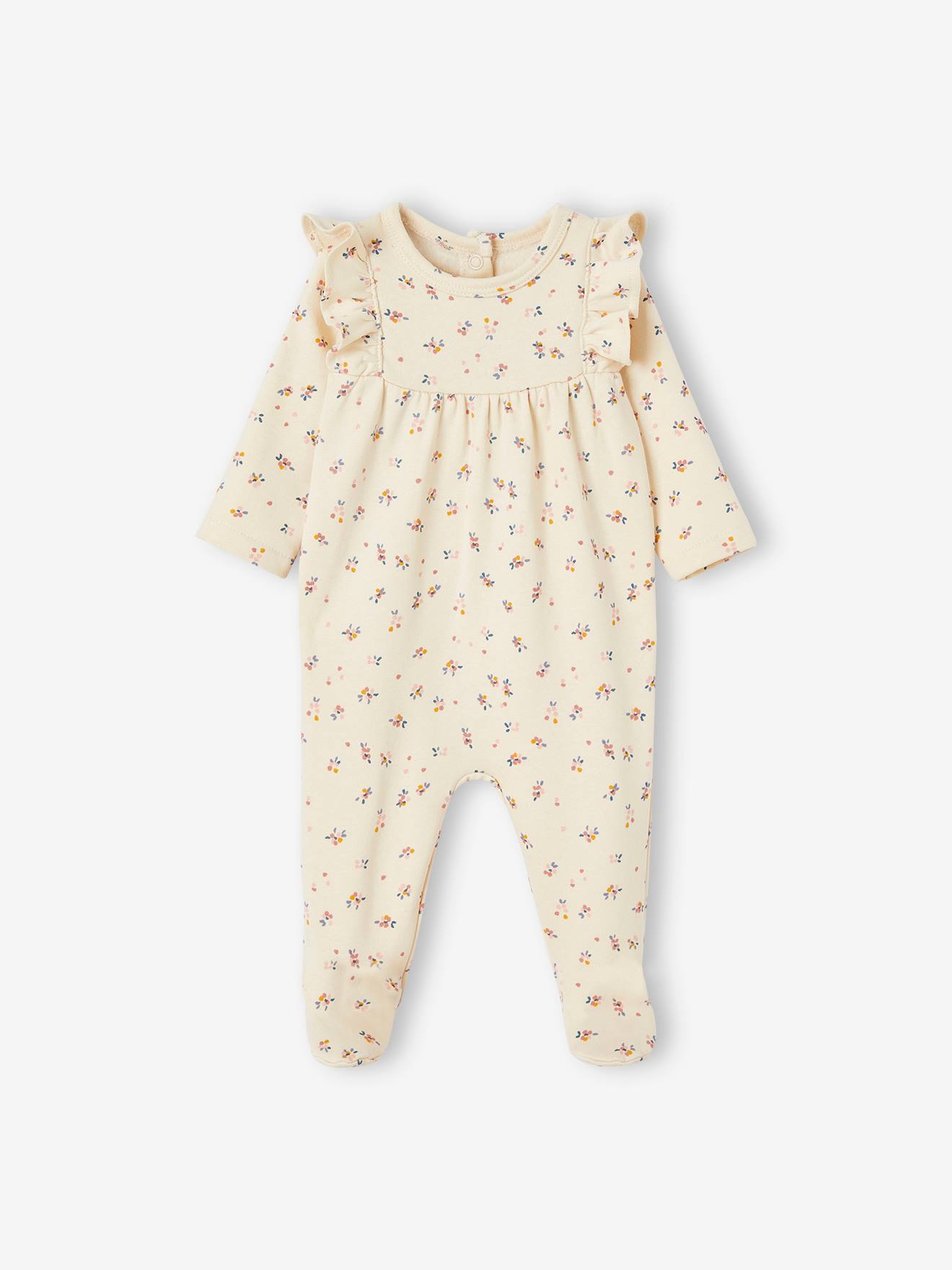 Dors-bien fleuri à volants bébé ouverture dos écru