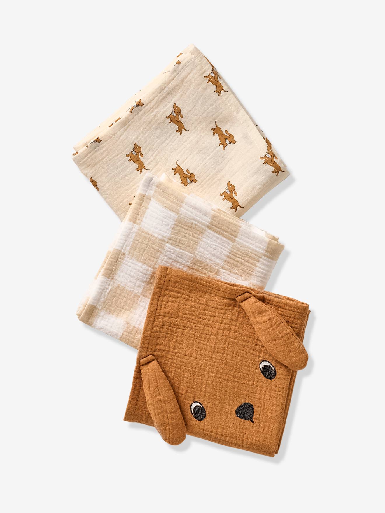 Lot de 3 langes en gaze de coton ACHILLE lot beige