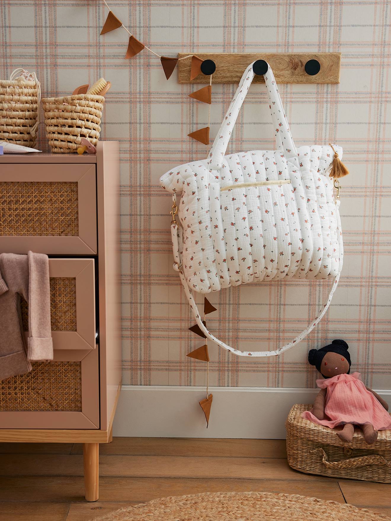 Sac à langer en gaze de coton Plume blanc imprimé