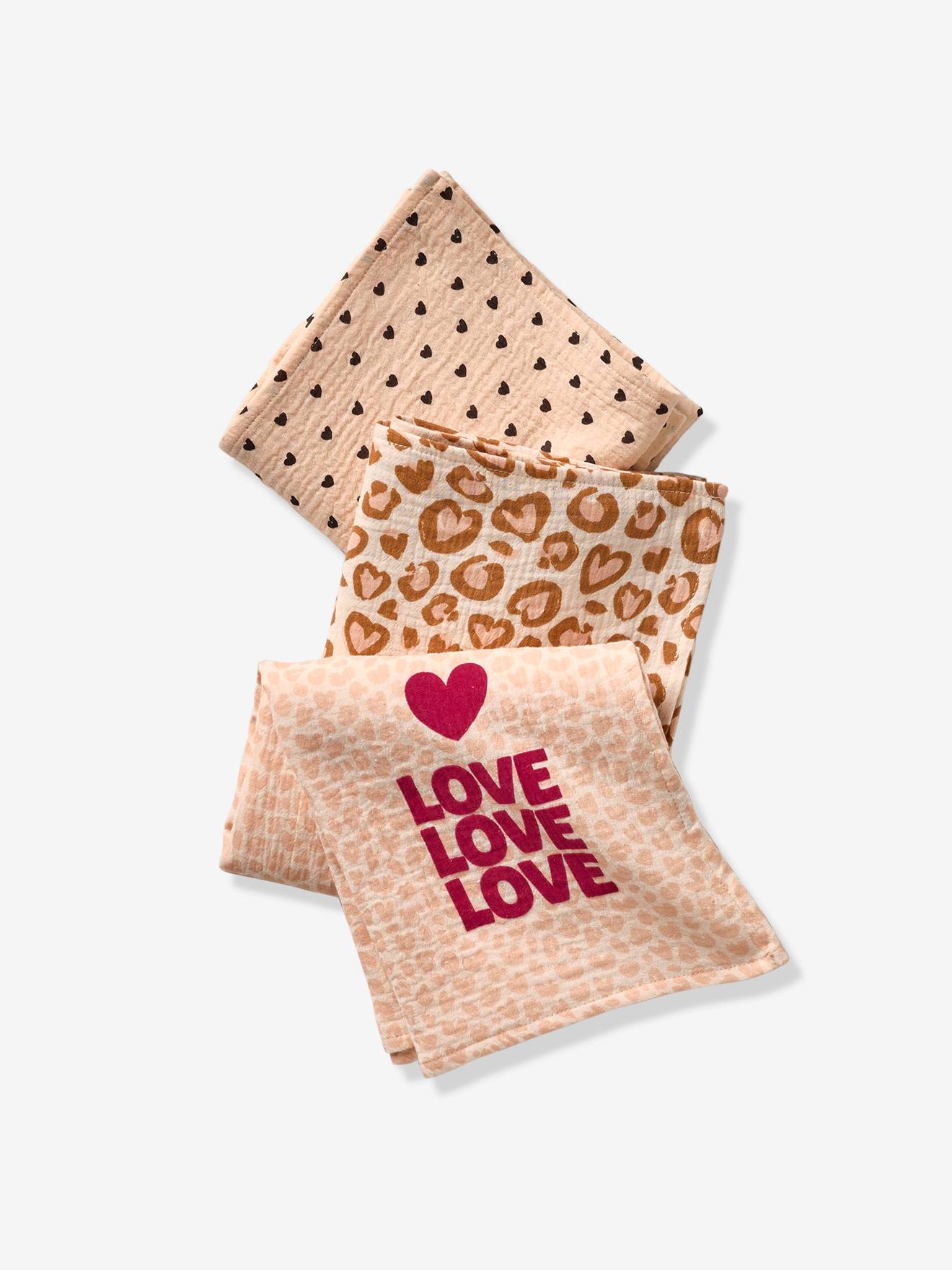Lot de 3 langes en gaze de coton LOVELY LÉO rose imprimé