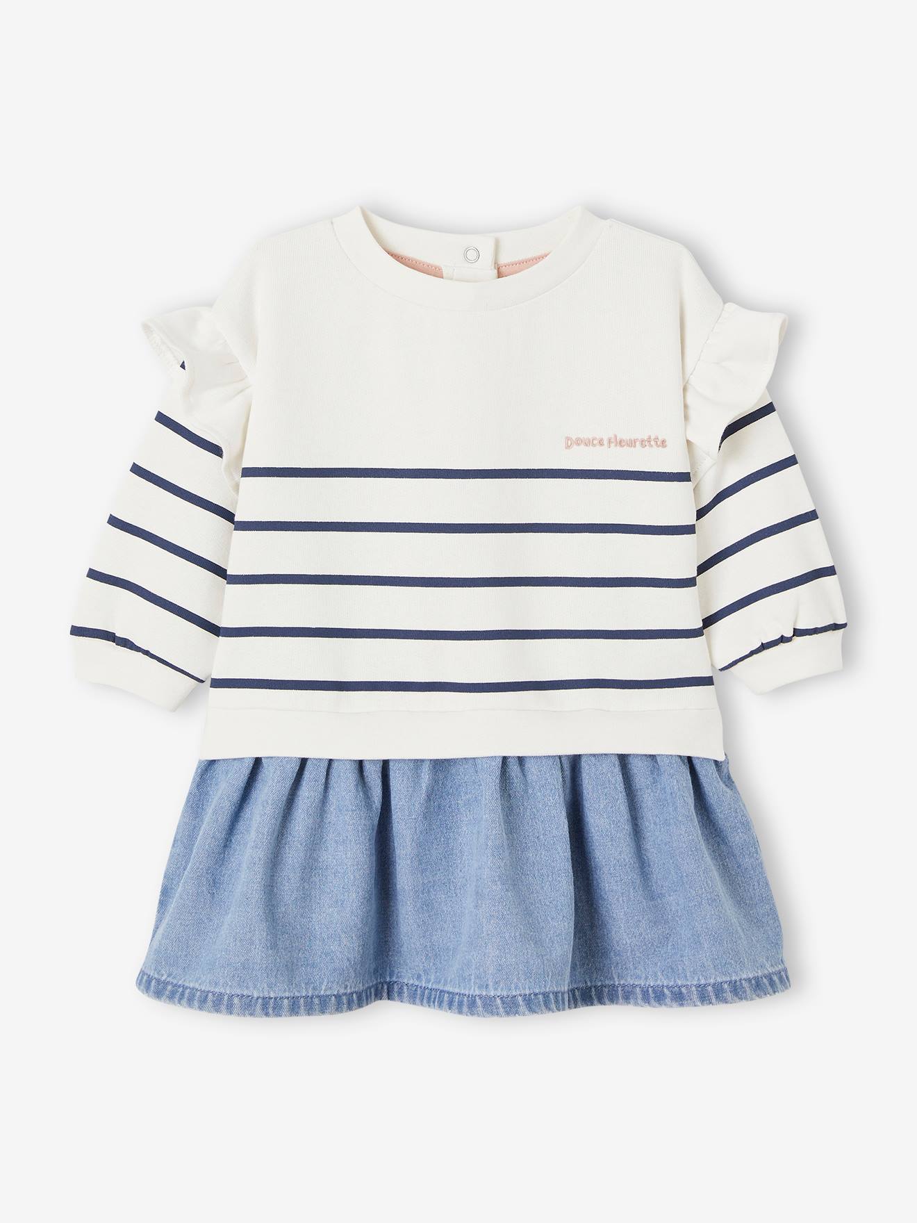 Robe bi-matière rayée bébé fille stone