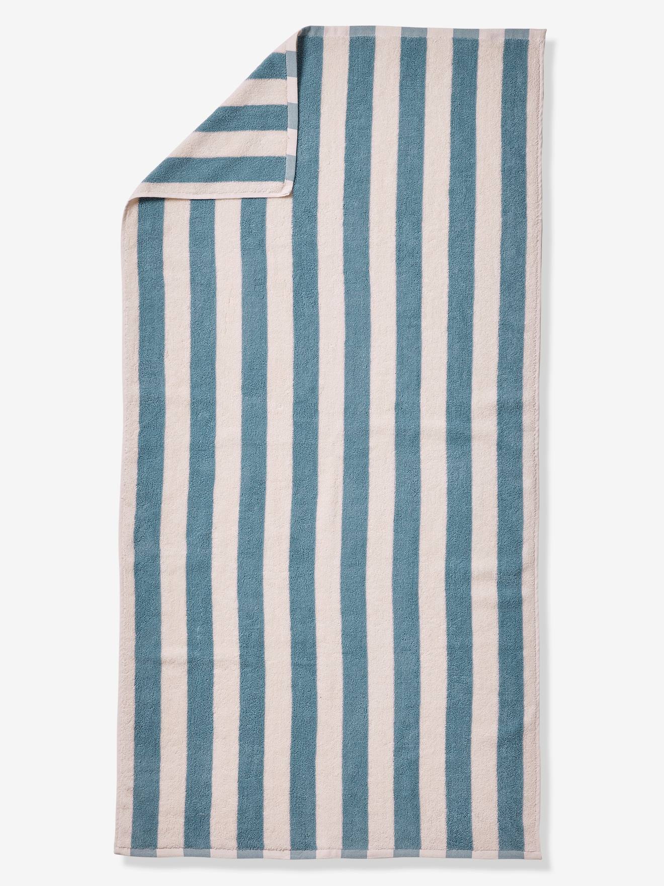Serviette de bain rayée TRANSAT personnalisable, avec coton recyclé rayé bleu (Vertbaudet) - Image 1